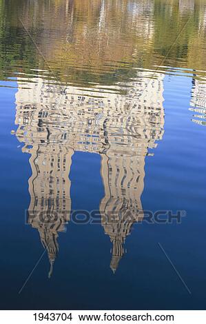 Picture - San Remo Towers Reflected On The Central Park Lake; New York City New York United States Of America. Fotosearch