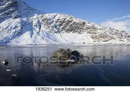 Stock Image - Snowy Shore By Barfinnihy Lake In Killarney National Park; Killarney County Kerry Ireland. Fotosearch