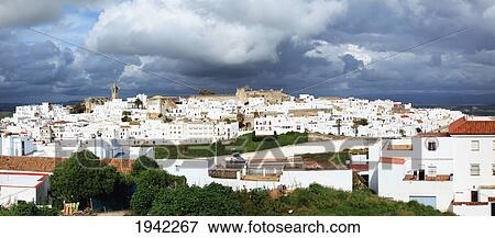 Spanish Town On Hilltop; Vejer De La Frontera Spain View Large Photo Image Stock Photo - Spanish Town On Hilltop; Vejer De La Frontera Spain. Fotosearch