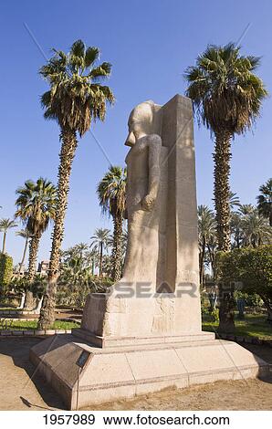 Stock Photo - statue and palm trees; memphis egypt. Fotosearch