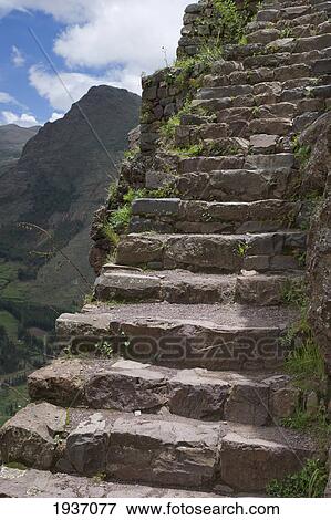 Stock Photo - Stone Steps At Archaeological Park Of Pisac; Pisac Peru. Fotosearch