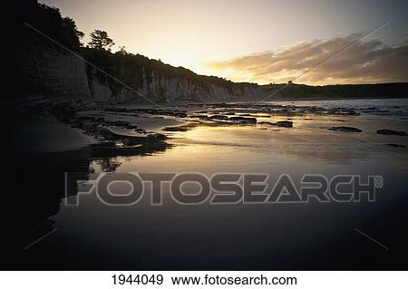 Sunlight Reflected On The Water Along The Coast At Sunset; Cape Foulwind South Island New Zealand View Large Photo Image Stock Photo - Sunlight Reflected On The Water Along The Coast At Sunset; Cape Foulwind South Island New Zealand. Fotosearch