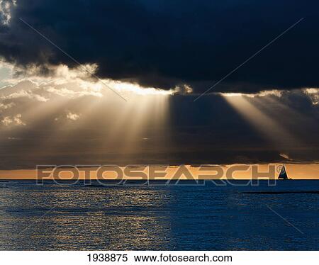 Stock Photography - Sunset From Waikiki Beach; Oahu Hawaii. Fotosearch