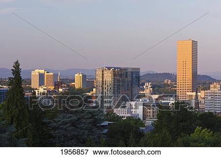 sunset over the city; portland oregon united states of america View Large Photo Image Stock Photo - sunset over the city; portland oregon united states of america. Fotosearch