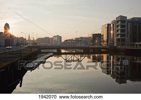 Stock Image - The River Lee At Sunset; Cork City County Cork Ireland. Fotosearch