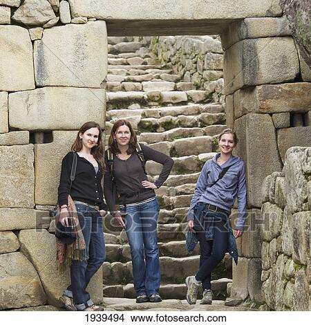 Three Girls Touring Machu Picchu; Peru View Large Photo Image Picture - Three Girls Touring Machu Picchu; Peru. Fotosearch