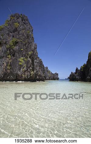 Stock Photo - Tropical Scenic Of Small Lagoon; Miniloc Island, Palawan, Philippines. Fotosearch