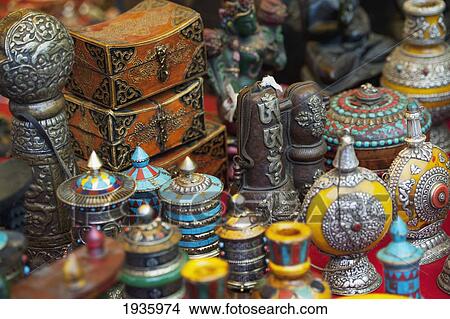 Various Handicrafts Displayed On A Table; Thimphu Thimphu District Bhutan View Large Photo Image Picture - Various Handicrafts Displayed On A Table; Thimphu Thimphu District Bhutan. Fotosearch