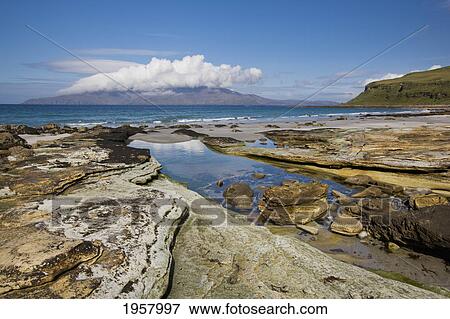 view across the sound of rum from the singing sands; isle of eigg small isles scotland View Large Photo Image Stock Photo - view across the sound of rum from the singing sands; isle of eigg small isles scotland. Fotosearch