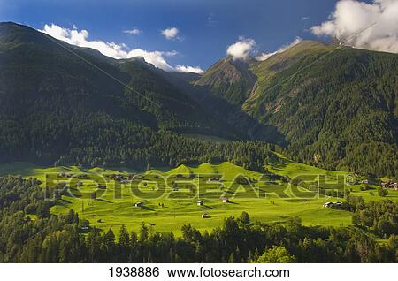 Stock Photograph - View Of The Swiss Countryside; Fiesch Valais Switzerland. Fotosearch