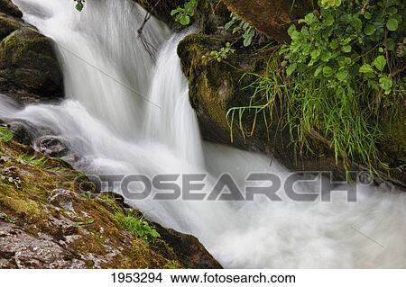 Picture - water flowing over rocks; hawick scottish borders scotland. Fotosearch