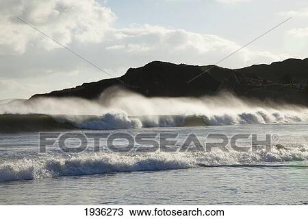 Stock Image - Waves Crashing Into The Shore On Derrynane Beach Near Caherdaniel; County Kerry Ireland. Fotosearch