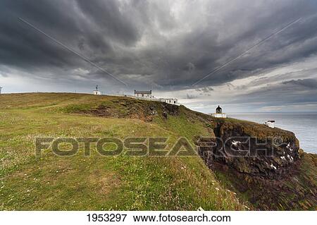 Stock Photo - white buildings on a cliff along the coast; st. abb's head scottish borders scotland. Fotosearch