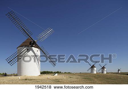 Stock Photo - Windmills Of La Mancha; Mota Del Cuervo Cuenca Province Castile-La Mancha Spain. Fotosearch