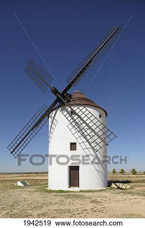 Stock Photo - Windmills Of La Mancha; Mota Del Cuervo Cuenca Province Castilla La Mancha Spain. Fotosearch
