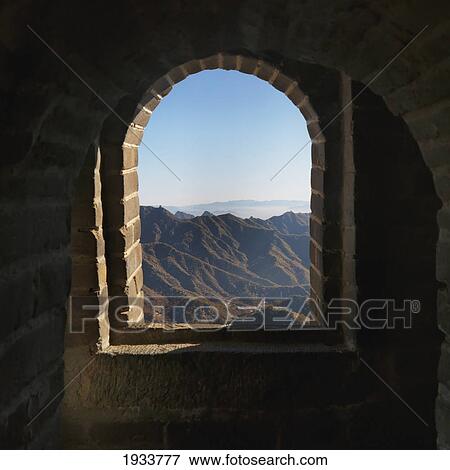 Stock Photo - Window In The Mutianyu Section Of The Great Wall Of China; Beijing, China. Fotosearch