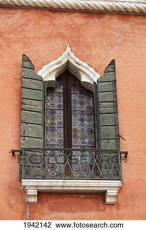 Stock Image - Window With Shutters; Venice Italy. Fotosearch