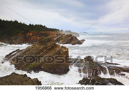 Stock Photograph - winter storm at shore acres state park; oregon unite states of america. Fotosearch