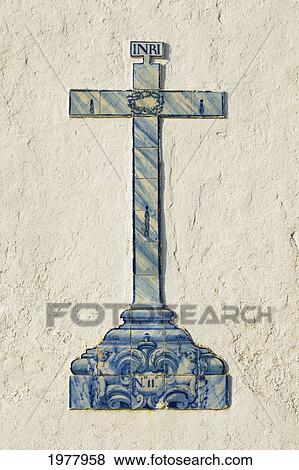 a blue cross on a white wall at sanctuario de nossa senhora da piedade; loule faro portugal View Large Photo Image Stock Photo - a blue cross on a white wall at sanctuario de nossa senhora da piedade; loule faro portugal. Fotosearch
