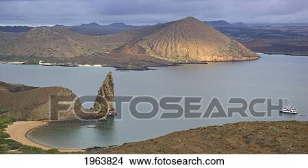 Picture - a boat in the water beside bartolome island; galapagos, equador. Fotosearch