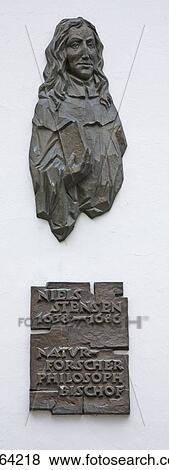 Stock Photo - a plaque and bust of the scientist, niel stenson; schwerin, mecklenburg, germany. Fotosearch