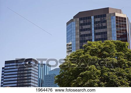 Stock Photograph - highrise buildings in a downtown area; edmonton, alberta, canada. Fotosearch