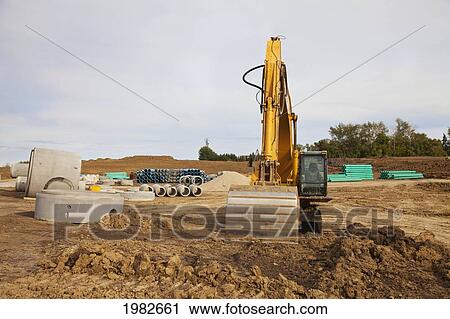Stock Image - infrastructure development in a new residential area; edmonton alberta canada. Fotosearch