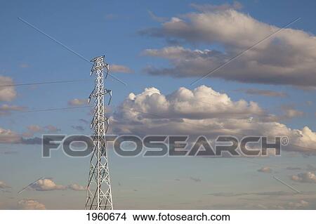 Picture - power transmission line and tower; edmonton, alberta, canada. Fotosearch