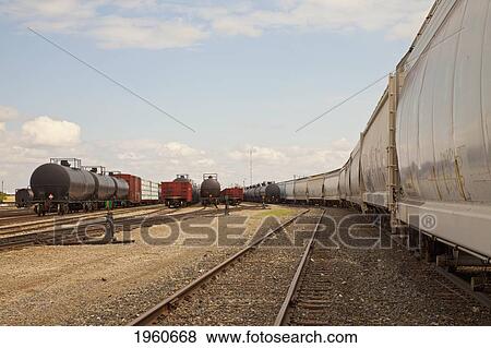 Stock Photo - railway track and switching yard; edmonton, alberta, canada. Fotosearch