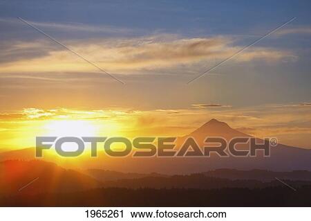 Stock Image - sunrise over mount hood; oregon united states of america. Fotosearch