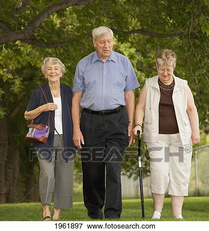 three seniors walking together in a park; edmonton, alberta, canada View Large Photo Image Stock Photo - three seniors walking together in a park; edmonton, alberta, canada. Fotosearch