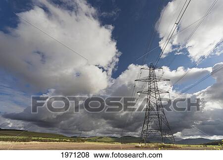 Stock Photo - transmission tower and power lines; northumberland england. Fotosearch