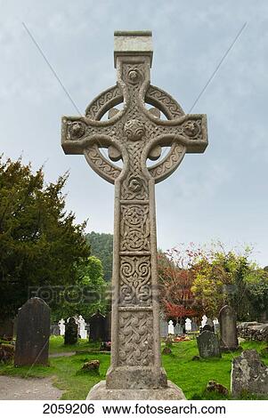 Stock Photograph - A High Cross Tombstone; Ireland. Fotosearch