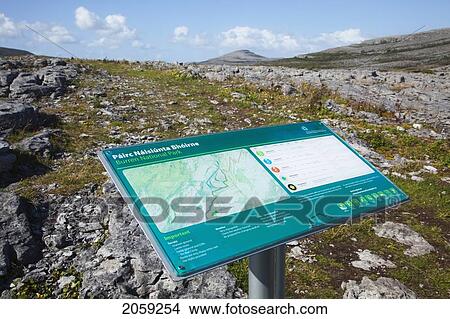 Picture - A Map And Information Sign On A Post; The Burren County Clare Ireland. Fotosearch