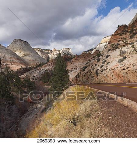 A Road Traveling Through Zion National Park; Utah United States Of America View Large Photo Image Stock Image - A Road Traveling Through Zion National Park; Utah United States Of America. Fotosearch