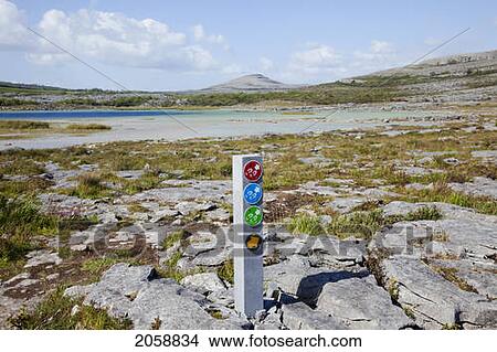 Picture - A Sign Post With Signs For Various Walking Paths In The Burren; County Clare Ireland. Fotosearch