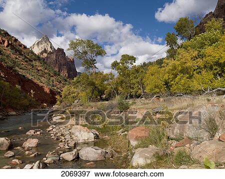 A Stream Runs Through Zion National Park; Utah United States Of America View Large Photo Image Stock Photo - A Stream Runs Through Zion National Park; Utah United States Of America. Fotosearch