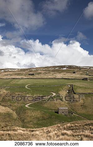 Stock Photograph - A winding road over a landscape; swaledale england. Fotosearch