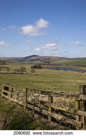 A wooden fence and river in a landscape of rolling hills; rothbury northumberland england View Large Photo Image Stock Image - A wooden fence and river in a landscape of rolling hills; rothbury northumberland england. Fotosearch