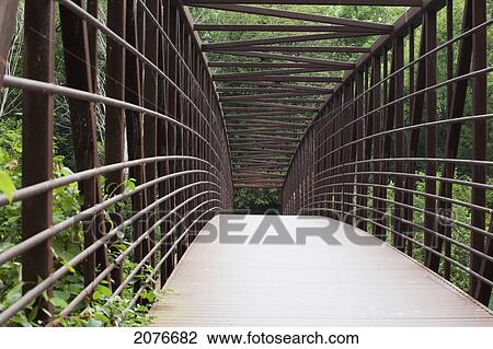 Stock Image - An arched bridge covered with metal top and metal railings; port colborne ontario canada. Fotosearch
