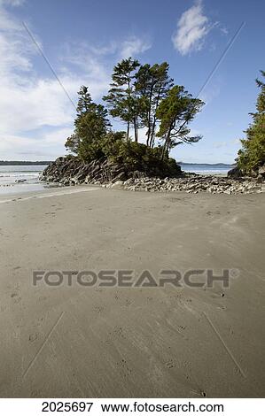 Stock Photo - An Island At Tonquin Beach Along The Lighthouse Trail; Tofino British Columbia Canada. Fotosearch