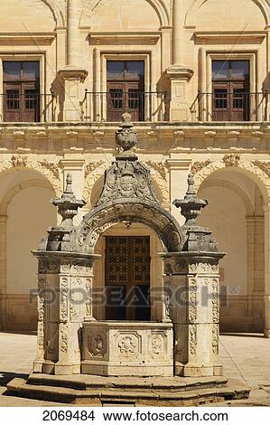 Baroque Stone Well With Coat Of Arms Of St. James In Courtyard Of The Monastery Of Ucles; Cuenca Castile La Mancha Spain View Large Photo Image Picture - Baroque Stone Well With Coat Of Arms Of St. James In Courtyard Of The Monastery Of Ucles; Cuenca Castile La Mancha Spain. Fotosearch