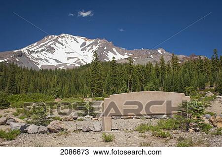 Bench in front of mount shasta; california united states of america View Large Photo Image Stock Image - Bench in front of mount shasta; california united states of america. Fotosearch