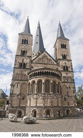 Stock Photo - Bonn Minster With Sculputures Depicting The Heads Of Saints Cassius & Florentius; Bonn North Rhine-Westphalia Germany. Fotosearch