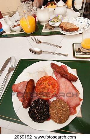 Breakfast Served On A White Plate; Ireland View Large Photo Image Stock Image - Breakfast Served On A White Plate; Ireland. Fotosearch