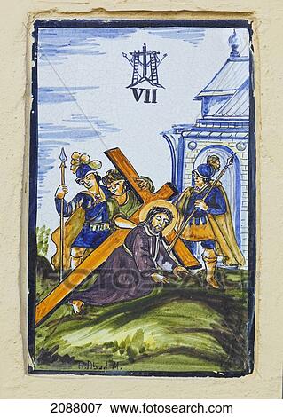 Ceramic tile showing 7th station of the cross - jesus falls for the second time; carmona sevilla province spain View Large Photo Image Stock Photo - Ceramic tile showing 7th station of the cross - jesus falls for the second time; carmona sevilla province spain. Fotosearch