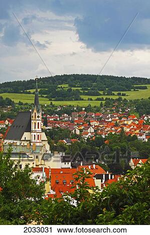 Church Spire In The Old Town; Cesky Krumlov Jihocesky Czech Republic View Large Photo Image Stock Image - Church Spire In The Old Town; Cesky Krumlov Jihocesky Czech Republic. Fotosearch