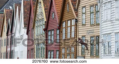 Stock Image - Colourful houses in a row; bergen norway. Fotosearch
