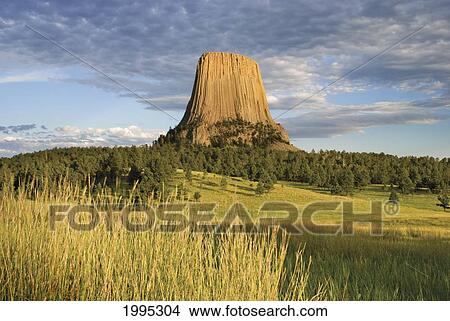 Picture - Devils Tower National Monument At Sunset; Wyoming United States Of America. Fotosearch
