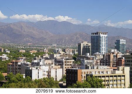 Stock Photo - Downtown mendoza from a rooftop; mendoza argentina. Fotosearch